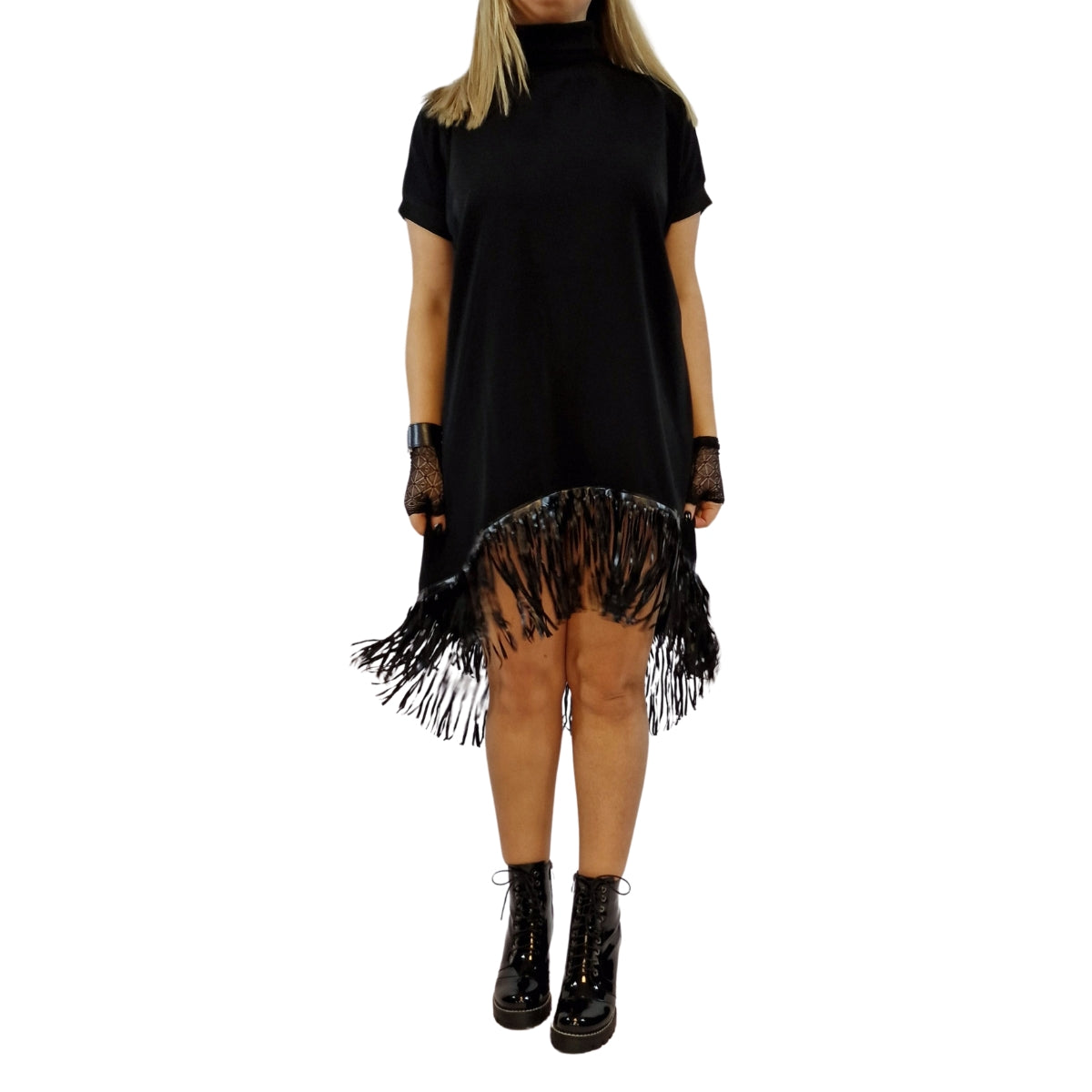 Casual Minimal Goth Fringe Pullover Dress