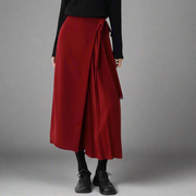 Asymmetrical Overlay Pleated Trousers – Red-SimpleModerne