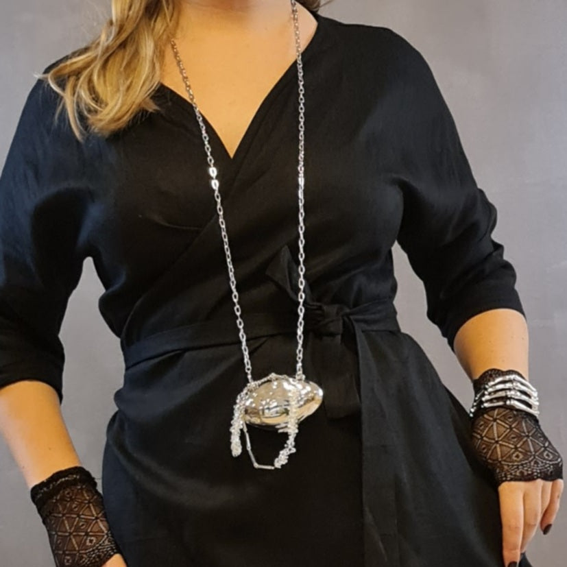 Gothic Style Shell Necklace with Metal Bag Pendant - Unique Statement Piece-SimpleModerne