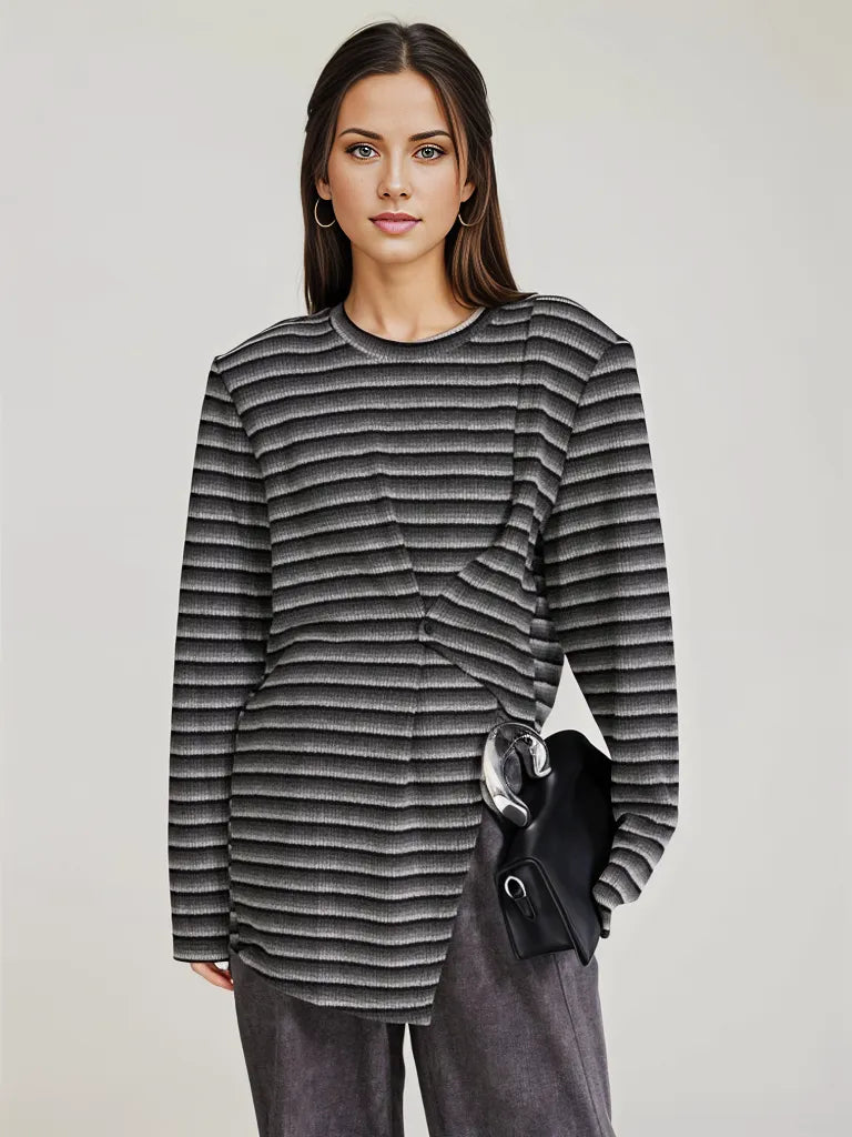 Adjustable Stripe Pattern Pullover with Front Cut-Out - Available in Gray and Red-SimpleModerne