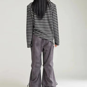 Adjustable Stripe Pattern Pullover with Front Cut-Out - Available in Gray and Red-SimpleModerne