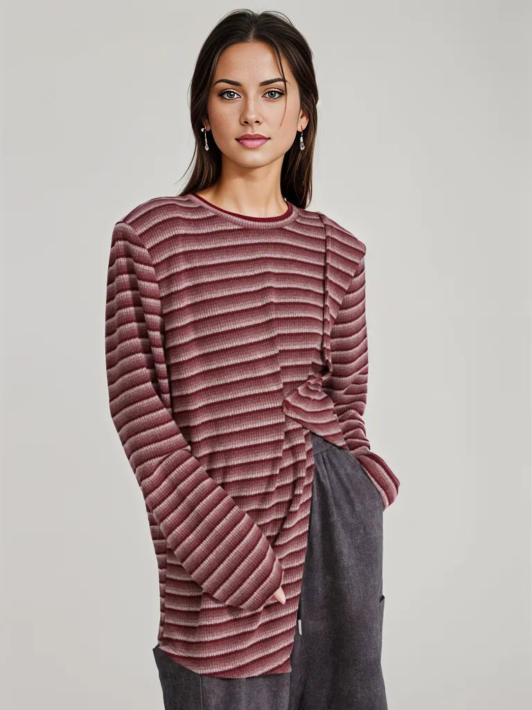 Adjustable Stripe Pattern Pullover with Front Cut-Out - Available in Gray and Red-SimpleModerne