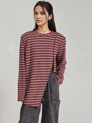 Adjustable Stripe Pattern Pullover with Front Cut-Out - Available in Gray and Red-SimpleModerne