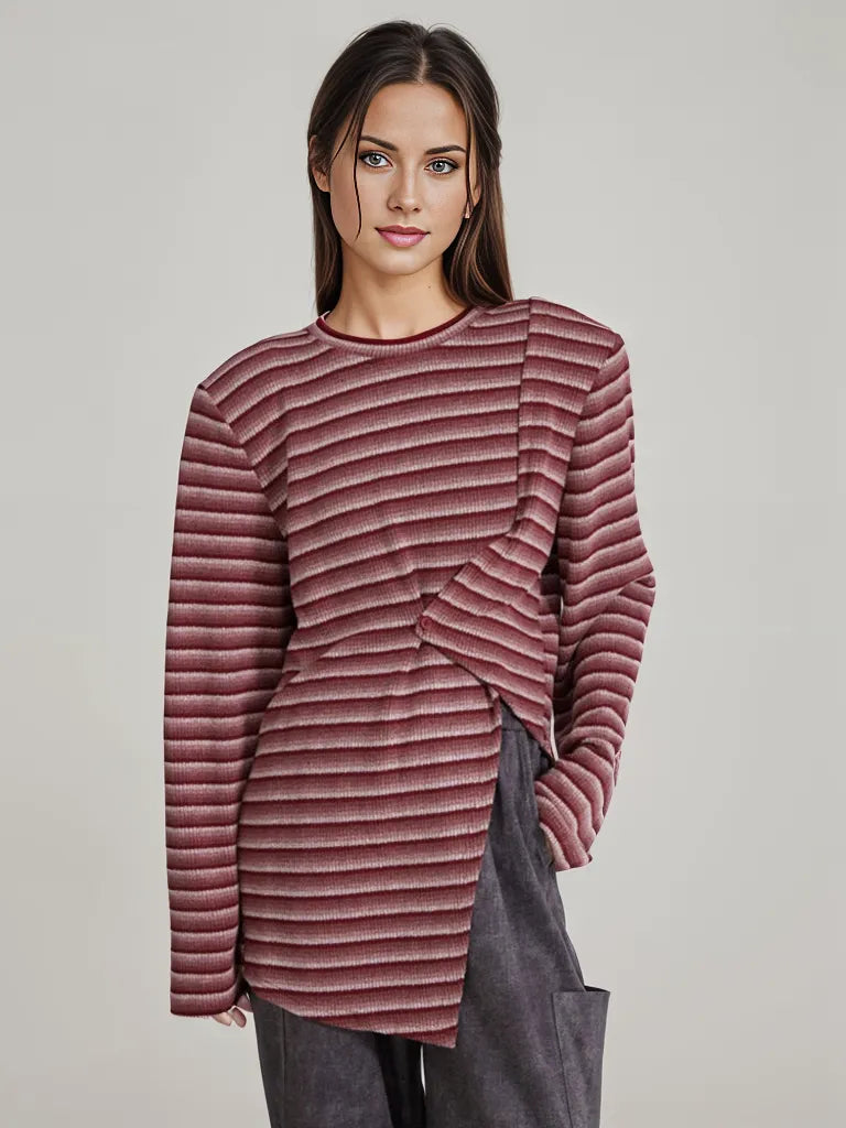 Adjustable Stripe Pattern Pullover with Front Cut-Out - Available in Gray and Red-SimpleModerne