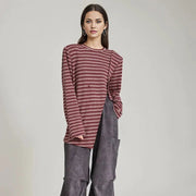 Adjustable Stripe Pattern Pullover with Front Cut-Out - Available in Gray and Red-SimpleModerne