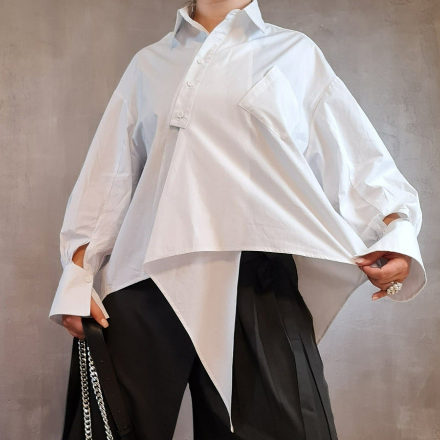 Asignete Korean Style Asymmetrical Cut Shirt-SimpleModerne