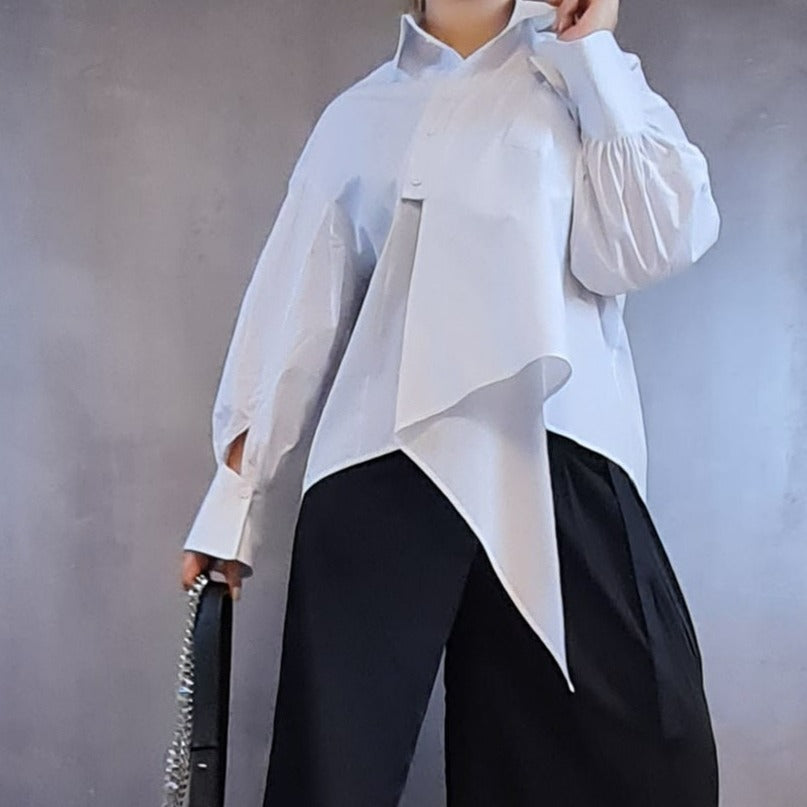 Asignete Korean Style Asymmetrical Cut Shirt-SimpleModerne