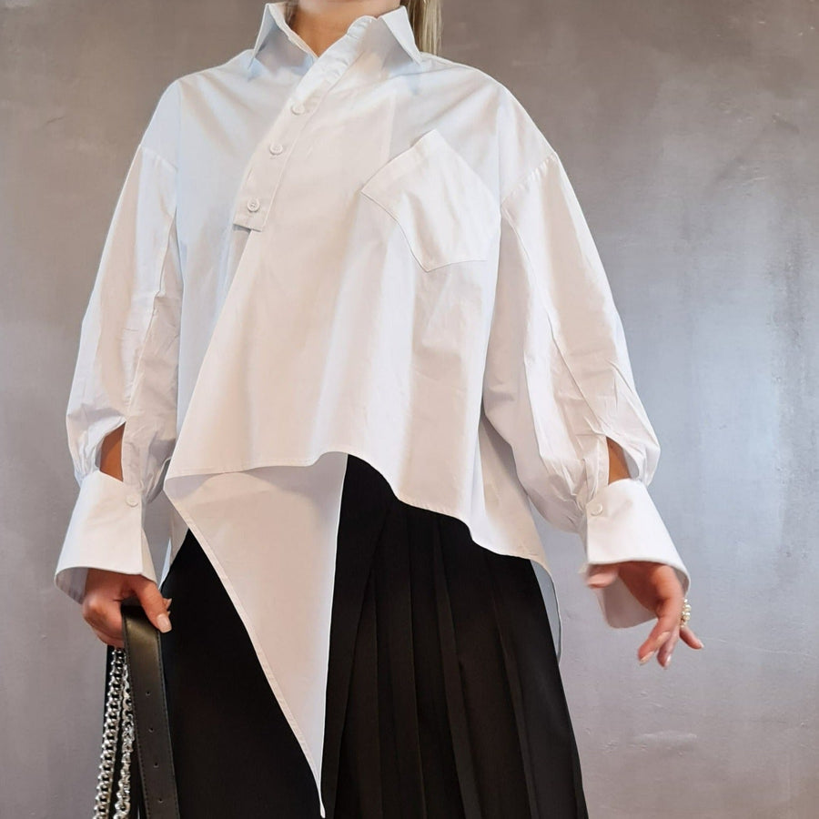 Asignete Korean Style Asymmetrical Cut Shirt-SimpleModerne