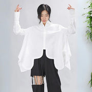 Asymmetrical Hem White Blouse with Unique Cut-SimpleModerne