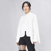 Asymmetrical Hem White Blouse with Unique Cut-SimpleModerne