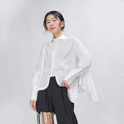 Asymmetrical Hem White Blouse with Unique Cut-SimpleModerne