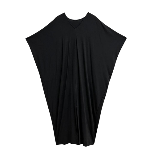 Oversized Black V-Neck Maxi Dress-SimpleModerne