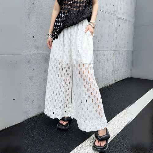 Urban Style Wide-Leg Net Trousers-SimpleModerne