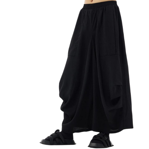 Title: Punky Wide-Leg Trousers with Unique Draped Design-SimpleModerne