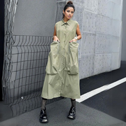 Urban Style Dress with Maxi Pockets and Button Closure-SimpleModerne