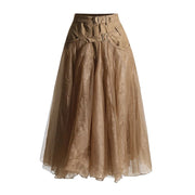 Caramel Chic Tulle Skirt with Buckle Lace Up-SimpleModerne