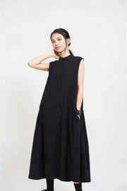 Cargo Style Sleeveless Black Dress-SimpleModerne