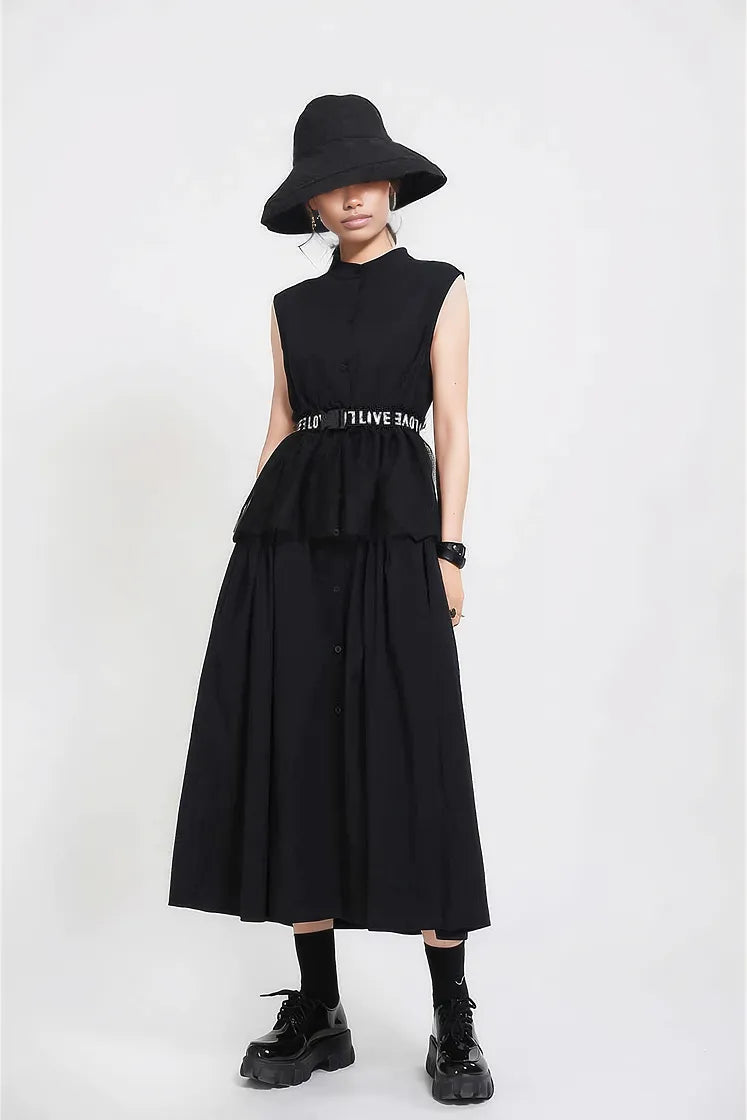 Cargo Style Sleeveless Black Dress-SimpleModerne