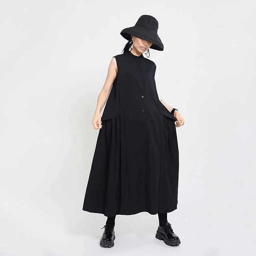 Cargo Style Sleeveless Black Dress-SimpleModerne