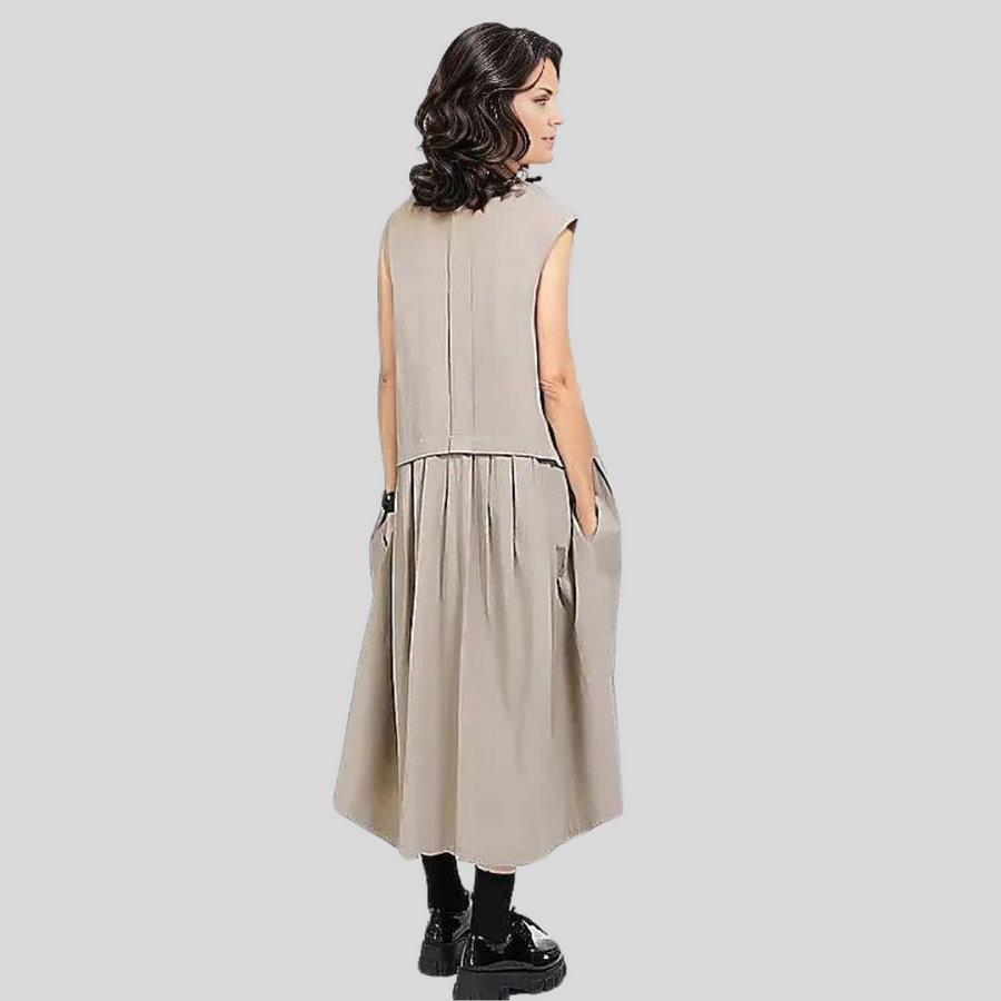 Cargo Style Sleeveless Khaki Dress-SimpleModerne