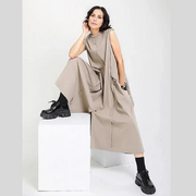 Cargo Style Sleeveless Khaki Dress-SimpleModerne