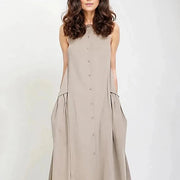 Cargo Style Sleeveless Khaki Dress-SimpleModerne