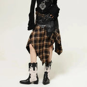 Casual Minimal Goth Asymmetrical Cut Plaid Skirt-SimpleModerne