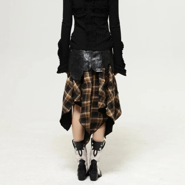 Casual Minimal Goth Asymmetrical Cut Plaid Skirt-SimpleModerne