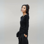 Casual Minimal Goth Basic Shirt with Asymmetrical Cut Neckline-SimpleModerne