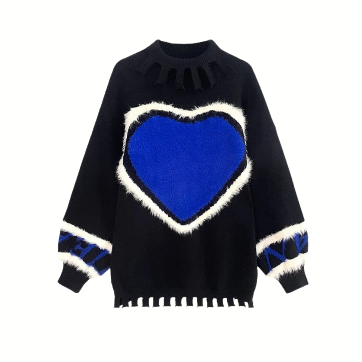 Casual Minimal Goth Blue Heart Knitted Pullover-SimpleModerne