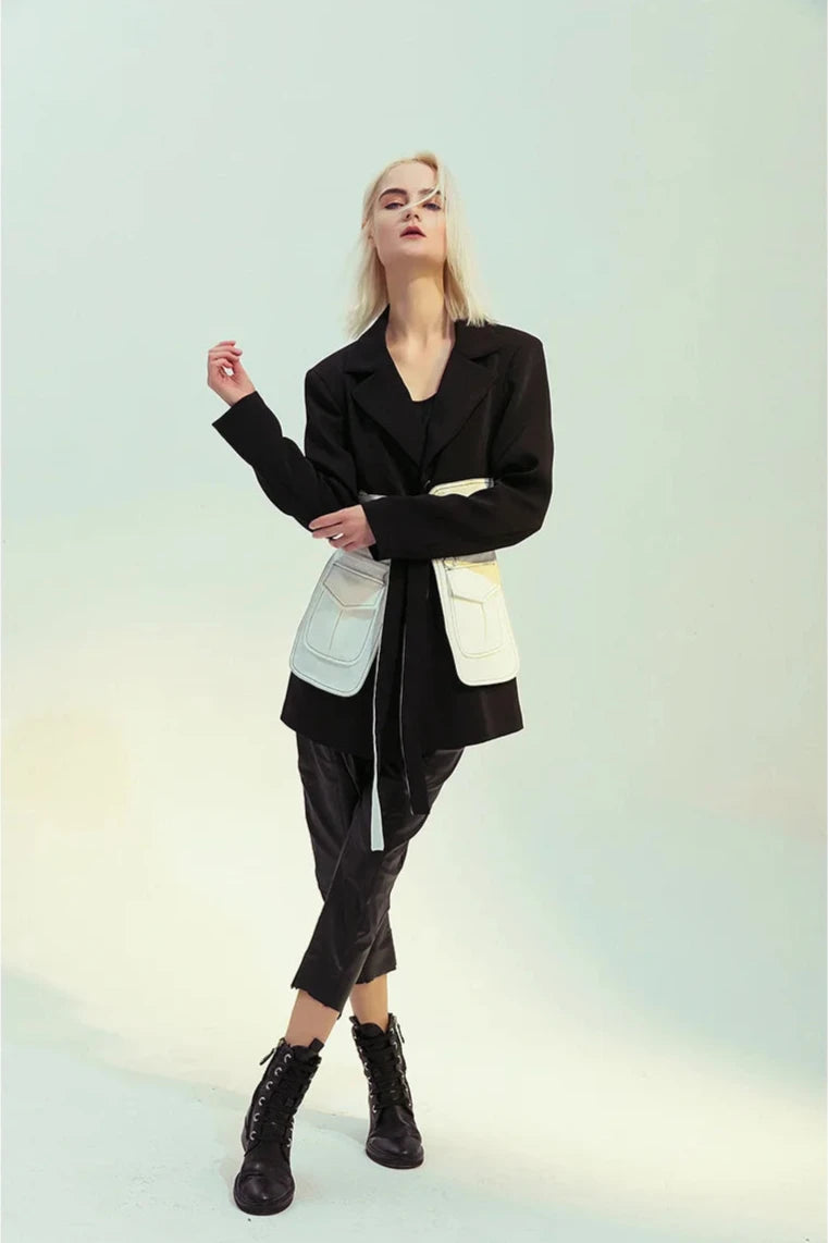 Casual Minimal Goth Contrast Blazer-SimpleModerne