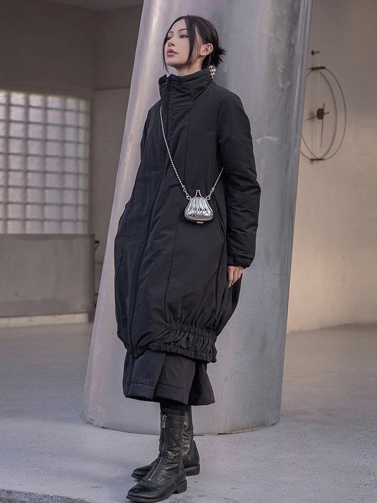 Casual Minimal Goth Cotton Padded Parka Coat-SimpleModerne