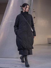 Casual Minimal Goth Cotton Padded Parka Coat-SimpleModerne