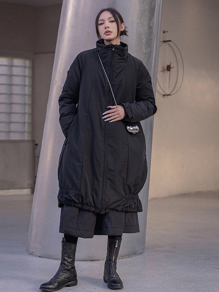 Casual Minimal Goth Cotton Padded Parka Coat-SimpleModerne