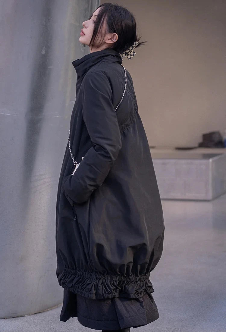 Casual Minimal Goth Cotton Padded Parka Coat-SimpleModerne