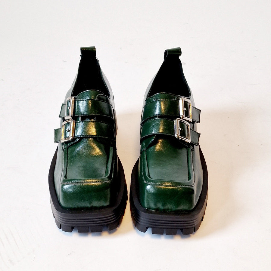 Casual Minimal Goth Dusk Green Chunky Shoes-SimpleModerne