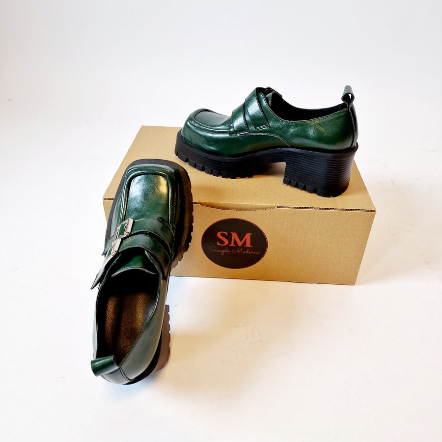 Casual Minimal Goth Dusk Green Chunky Shoes-SimpleModerne