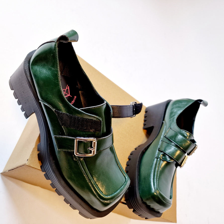 Casual Minimal Goth Dusk Green Chunky Shoes-SimpleModerne