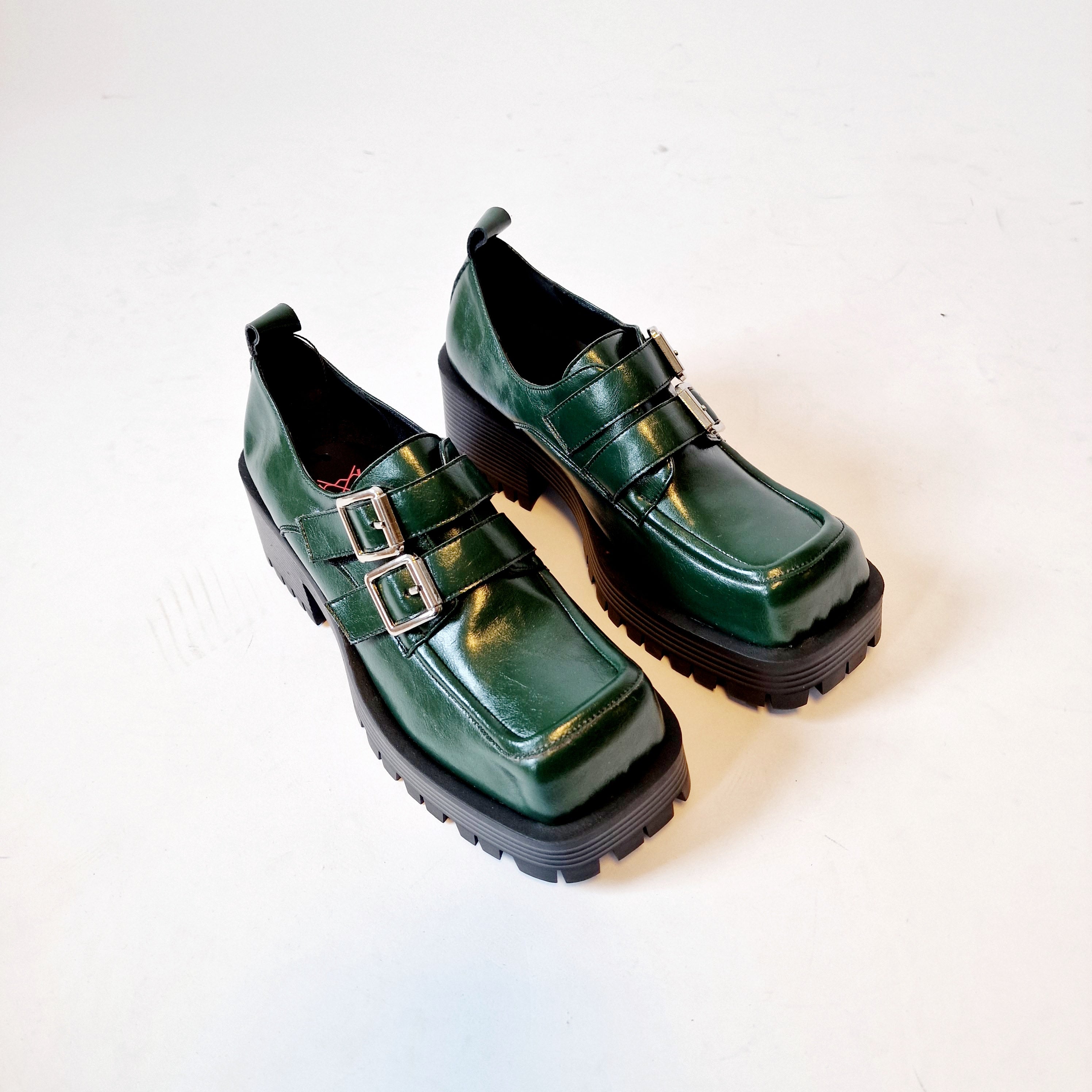 Casual Minimal Goth Dusk Green Chunky Shoes-SimpleModerne