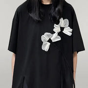 Casual Minimal Goth Flower T-shirt-SimpleModerne