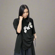 Casual Minimal Goth Flower T-shirt-SimpleModerne