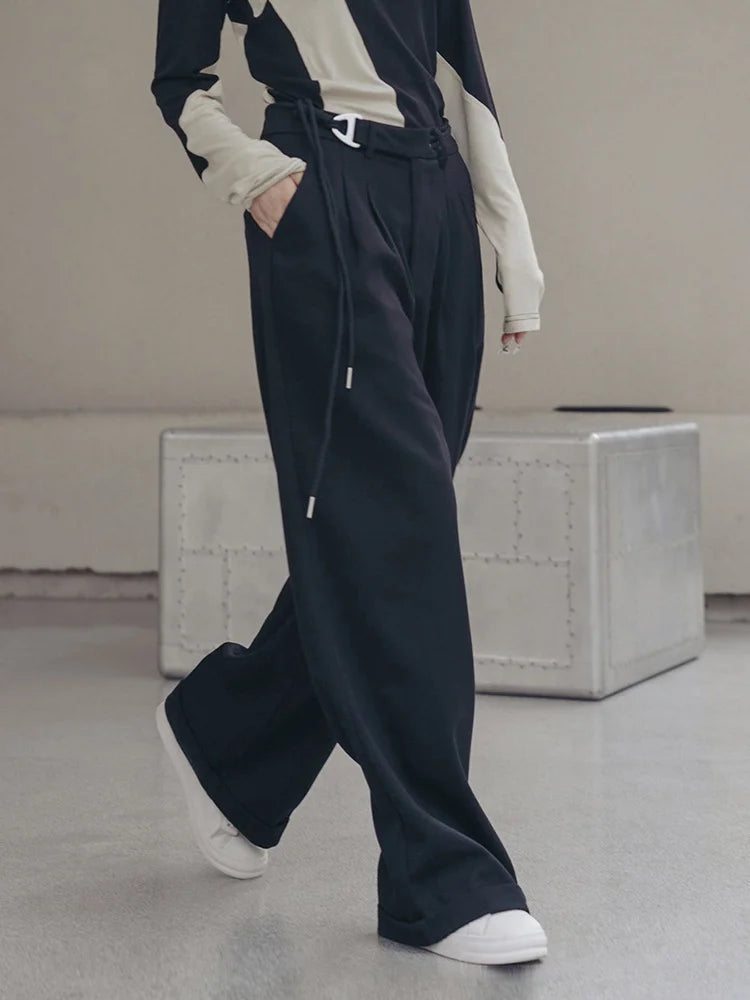 Casual Minimal Goth Irregular Design Belted Trousers-SimpleModerne