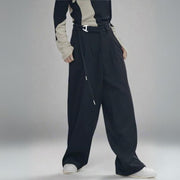 Casual Minimal Goth Irregular Design Belted Trousers-SimpleModerne