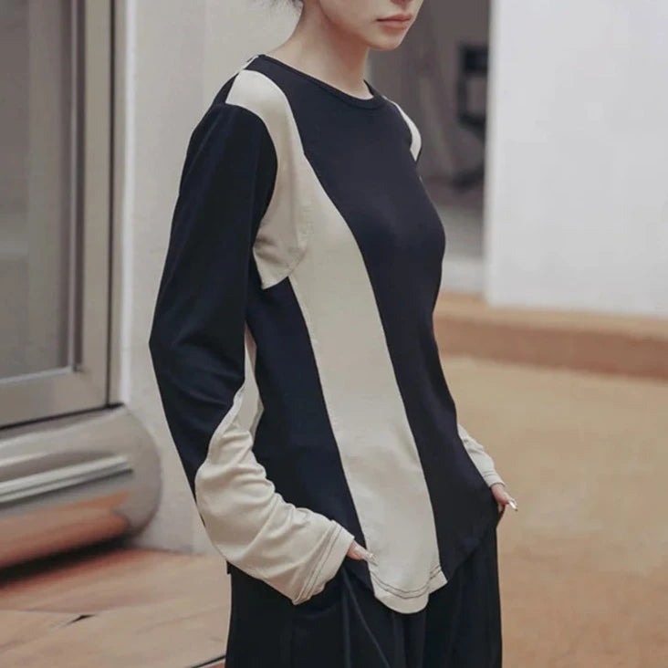 Casual Minimal Goth Irregular Design Double Color Pullover-SimpleModerne