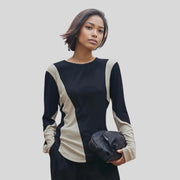 Casual Minimal Goth Irregular Design Double Color Pullover-SimpleModerne