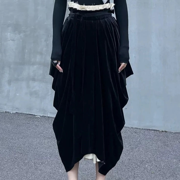 Casual Minimal Goth Irregular Design Layered Skirt-SimpleModerne