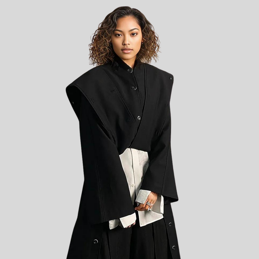 Casual Minimal Goth Irregular Design Trench Coat-SimpleModerne