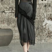 Casual Minimal Goth Irregular Design Tulle Skirt-SimpleModerne