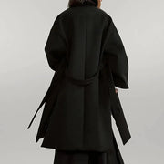 Casual Minimal Goth Kimono Style Coat with Japanese Embroidery-SimpleModerne