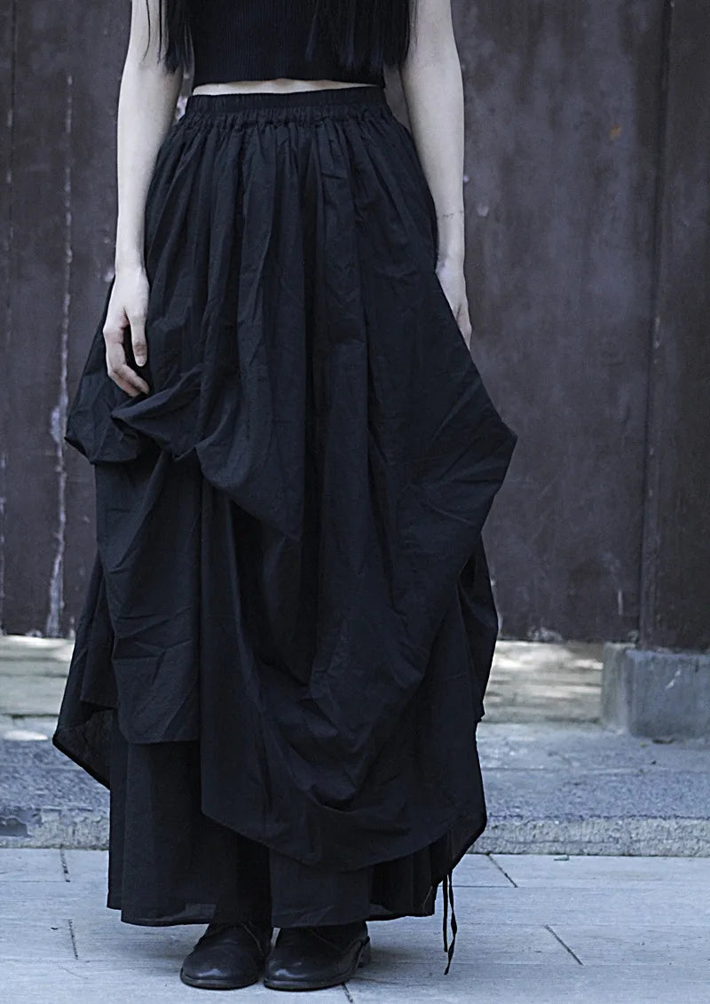 Casual Minimal Goth Layered Black Skirt-SimpleModerne